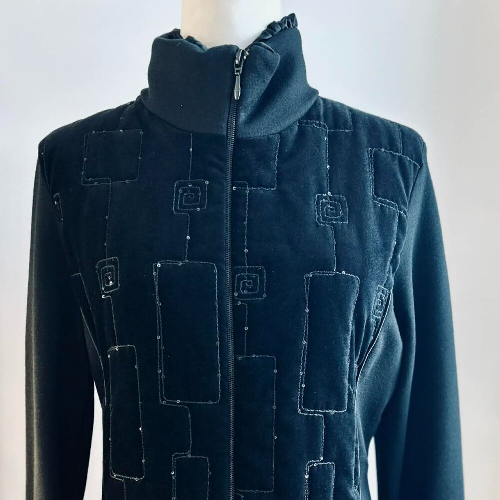 Rayure Paris Black Wool Blend Velvet Quilted & Sequined Zipped Jacket – EU 48 - Picture 4 of 14